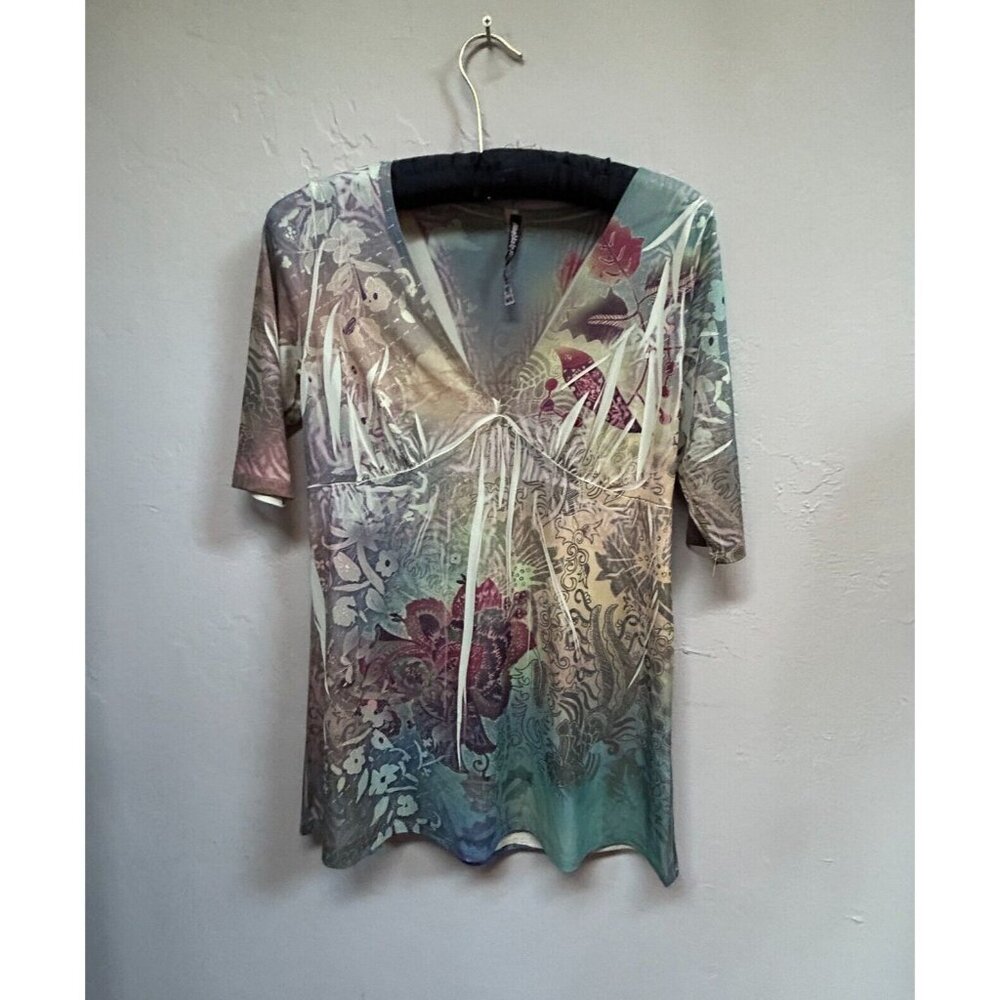 Mushka by Sienna Rose Women's Floral Top V-Neck Boho Tunic Shirt Petites Size PM
